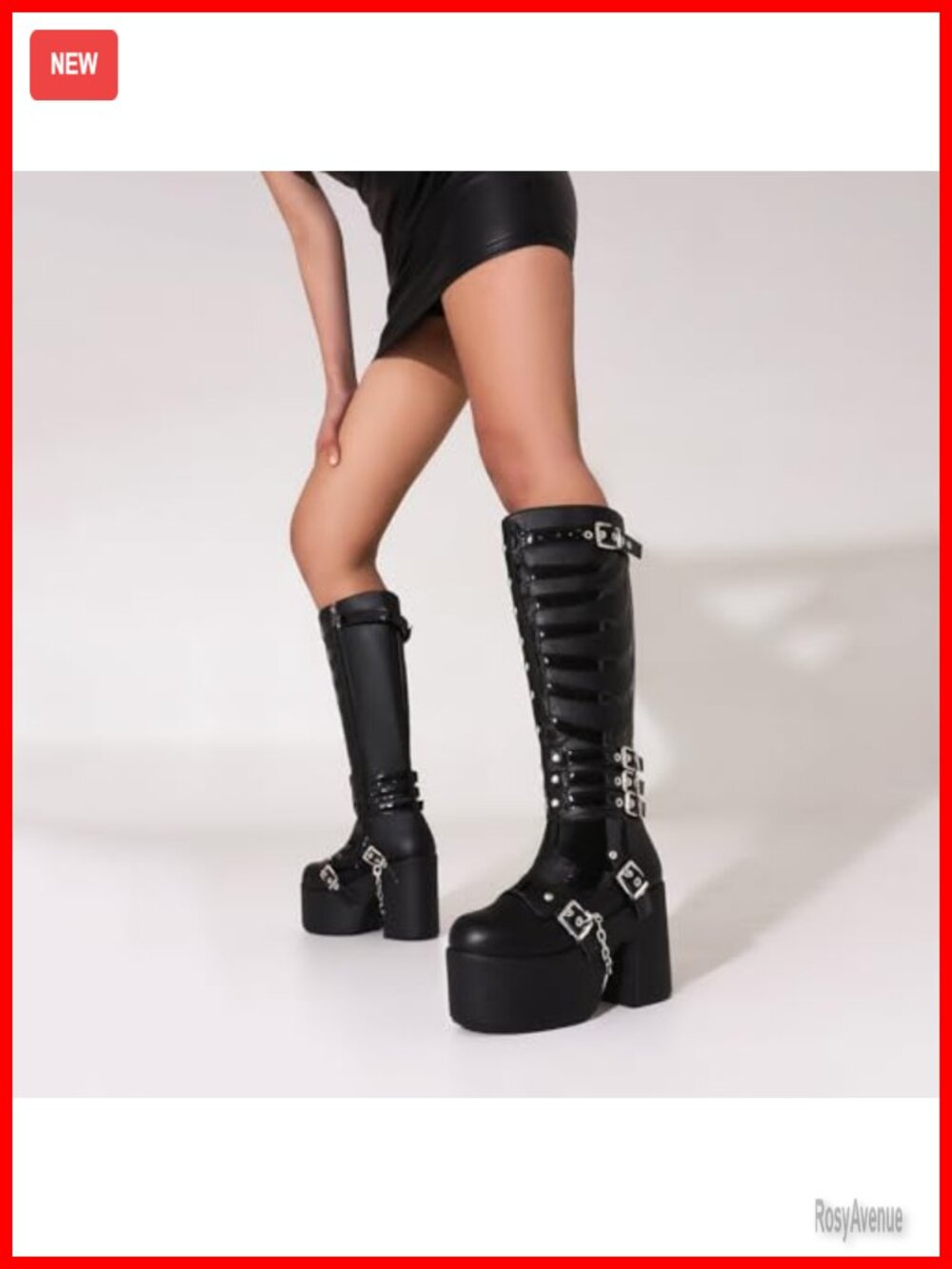 Chunky Heel Goth Platform Boots Strappy Buckle Zip Combat Boots - Picture 4 of 6